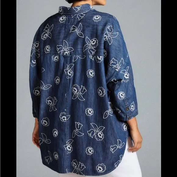 Anthropologie Maeve Oversized Embroidered Shirt size XS/S - Picture 2 of 8